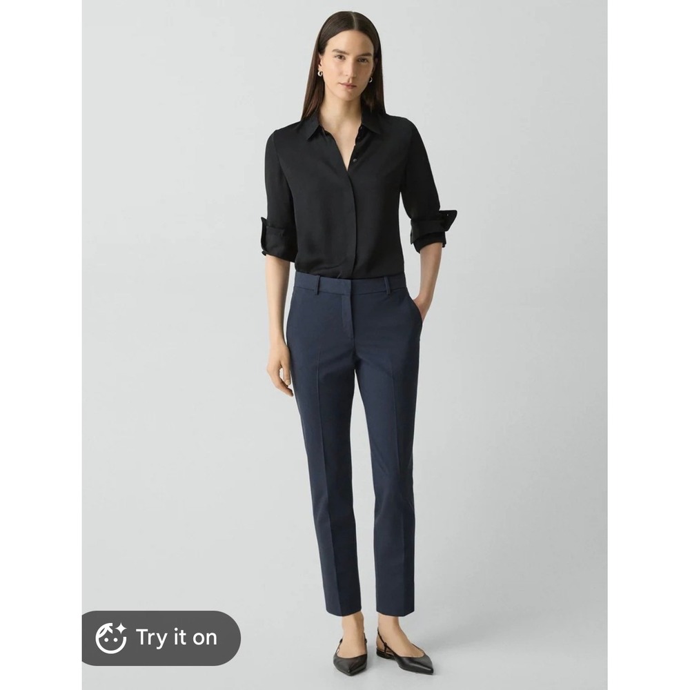 NWOT Theory Womens Custom Gabe B Navy Blue Straight Leg Dress Pants Size 8